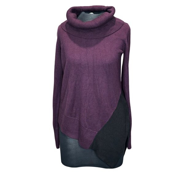 Calvin Klein Asymmetric Cowl Neck Sweater In Plum & Black S Petite - Picture 1 of 12